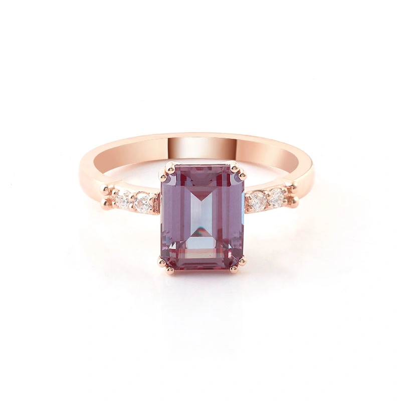 14K Yellow Gold Ring Octangon Lab Grown Alexandrite Diamond Ring High Quality Fine Jewelry Ring